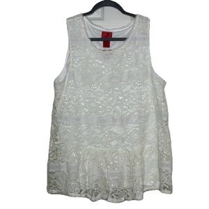 V Cristina Lace Embroidered Sleeveless Top XL Button back Tiered Lined NWT